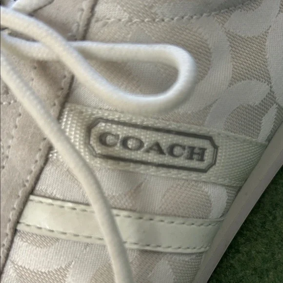 COACH Cream Kathleen Canvas + Suede Sneakers Size 8 - Picture 2 of 10